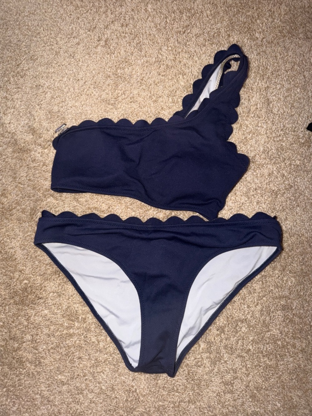 Cupshe Navy Scallop One-Shoulder Bikini